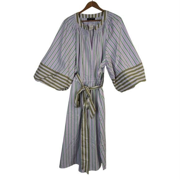 NWT Lane Bryant Striped Midi Dress Womens 22 Purple Green Balloon Sleeve Coastal - Picture 1 of 7